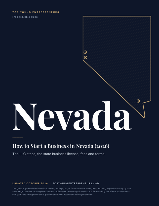 Cover of the Nevada Business Startup Guide, a printable roadmap of the Nevada startup steps, fees and forms