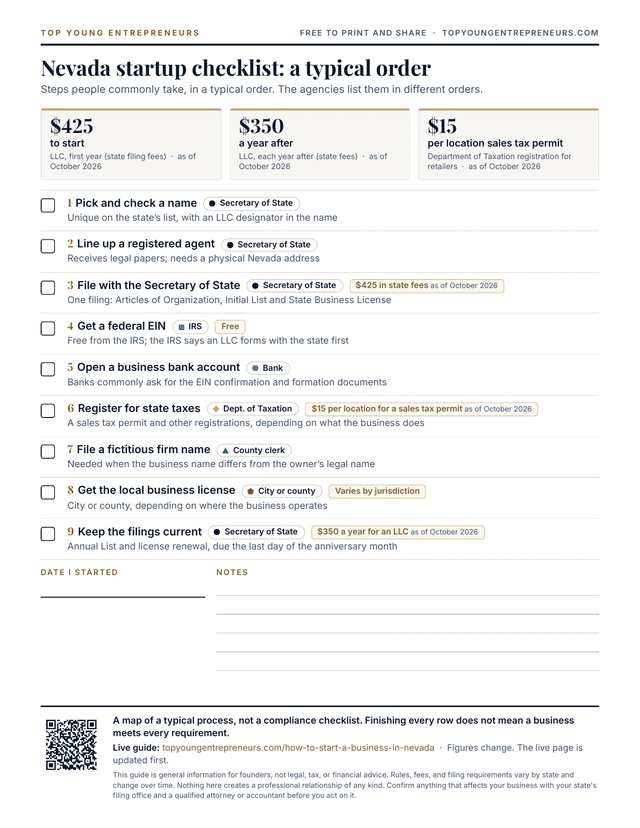 Download the free one-page Nevada checklist (PDF): a tick box for each of the nine steps