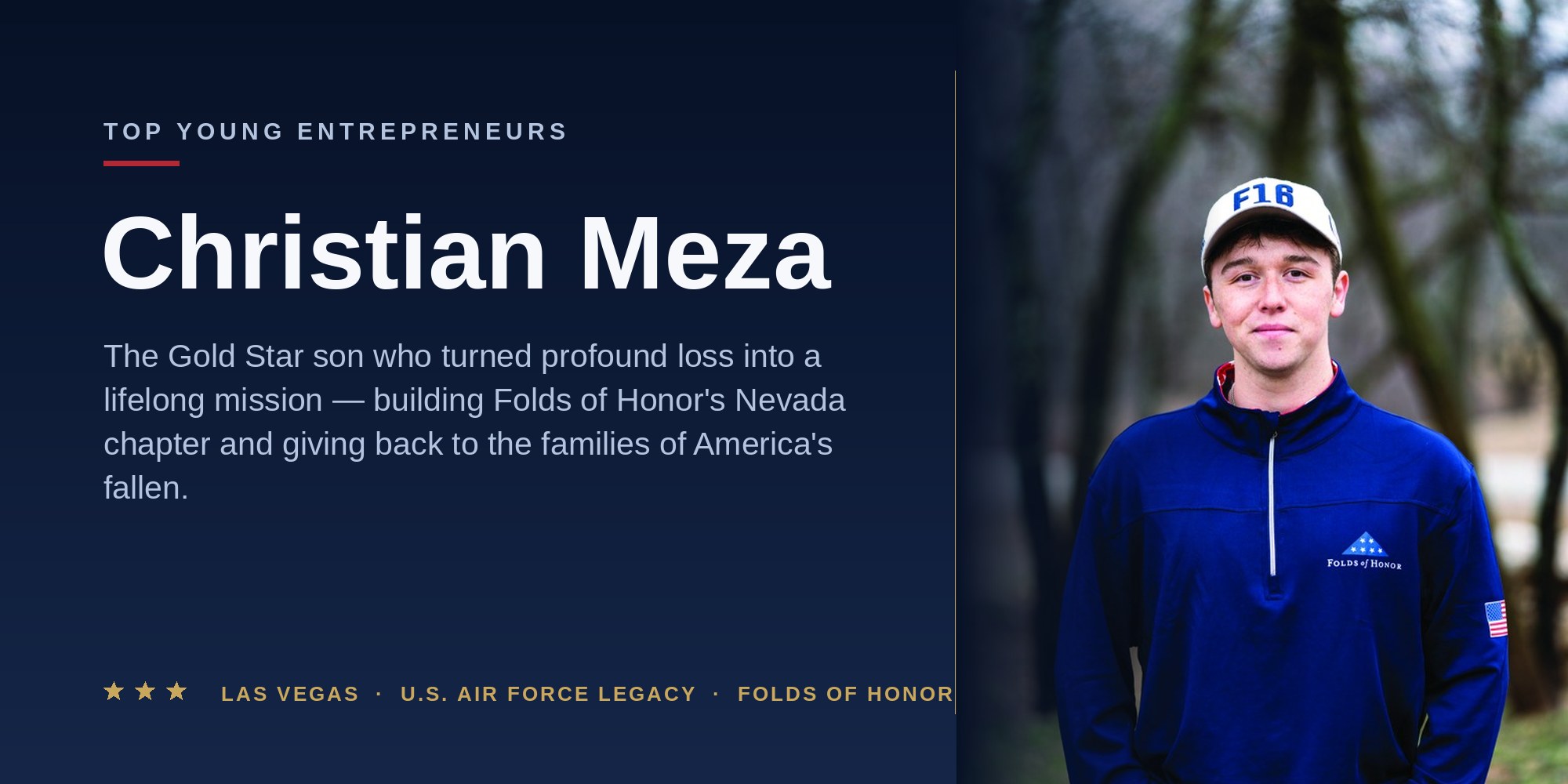 Christian Meza, founder of the Folds of Honor Nevada chapter, in Folds of Honor apparel